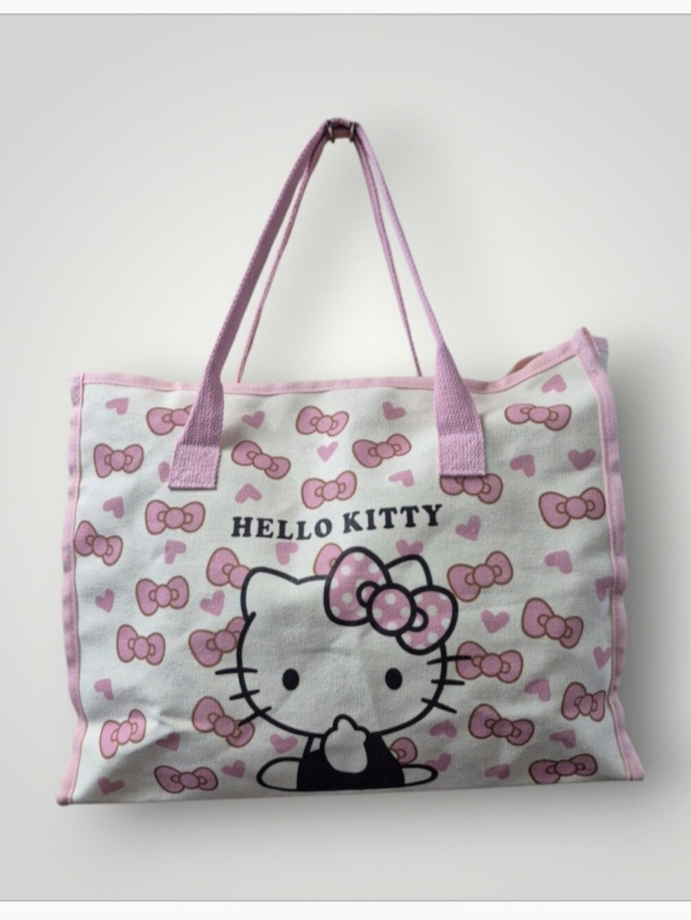 Hello Kitty Pink and White Canvas Tote with Bow Print